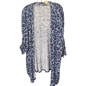 0520 Belle XL Cardigan Blue Animal Print Scrunch Sleeves